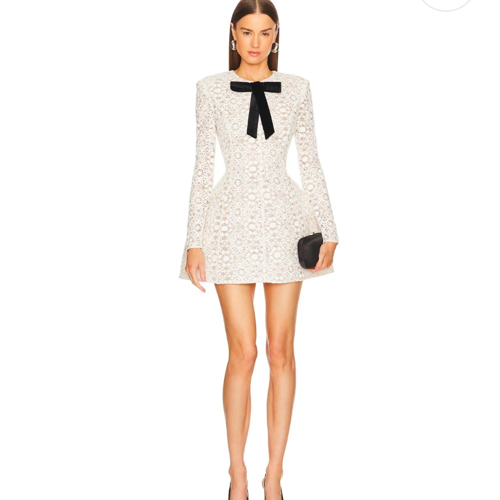Bronx and Banco White Lace Mini Dress with Black Bow